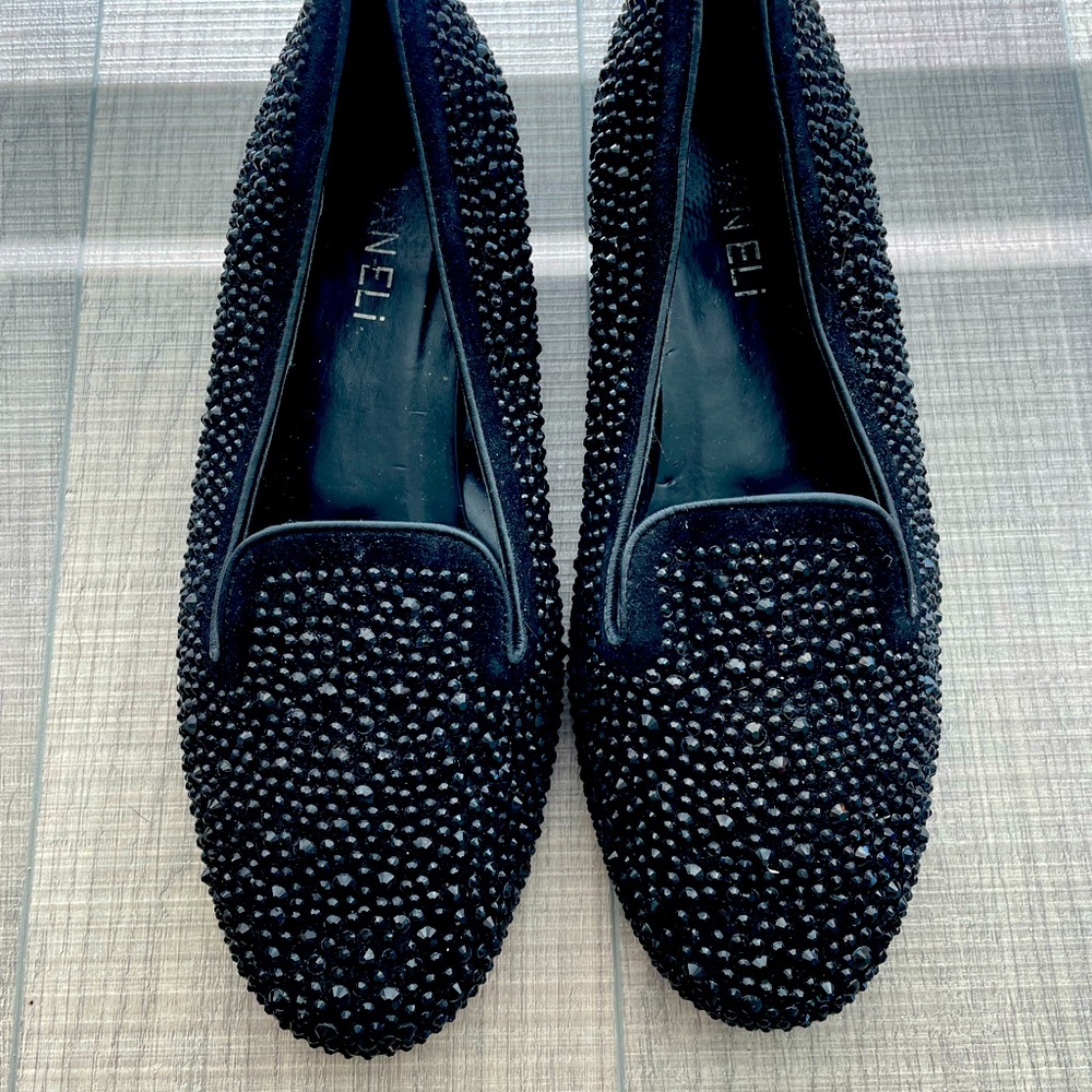 Black rhinestone studded loafers